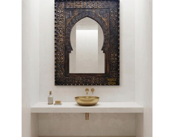 Moroccan Carved Bathroom Mirror–Handmade Artisan Wall Mirror