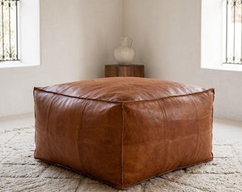 Handcrafted Moroccan Leather Square Pouf Ottoman – Unstuffed