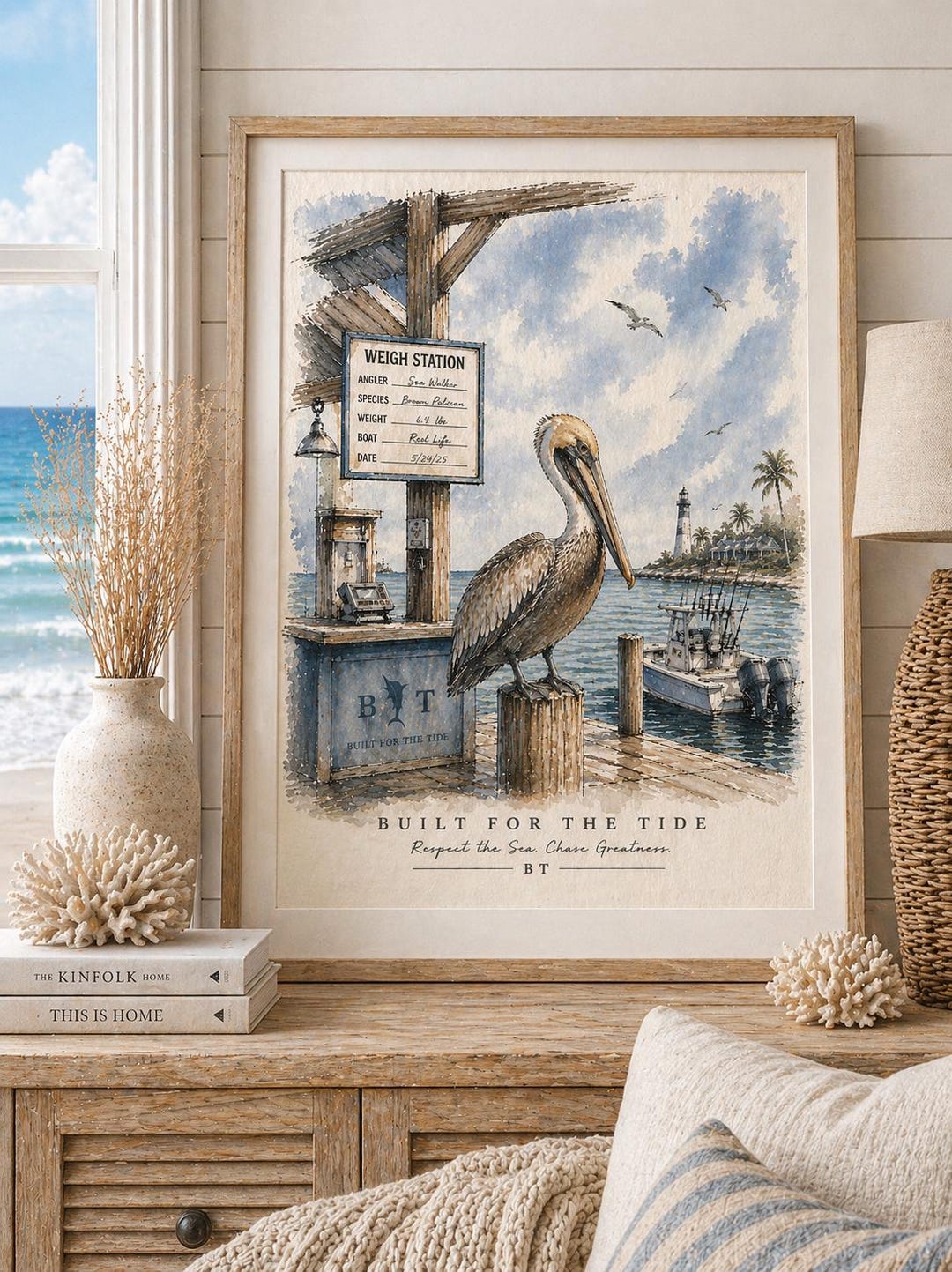 Pelican Wall Art, Coastal Bird Print, Nautical Ocean Decor, Beach House ...
