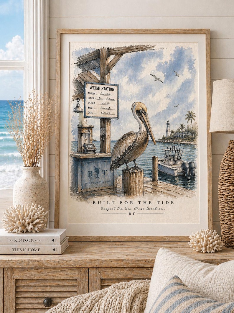Pelican Wall Art, Coastal Bird Print, Nautical Ocean Decor, Beach House ...