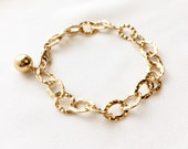 Gold Hammered Oval Link Bracelet, Oval Chain Bracelet, Chain Bracelet, Everyday Jewelry, Minimalistic Jewelry