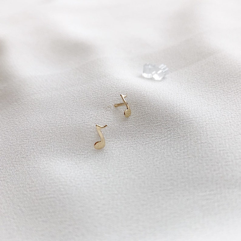 Symbolic Jewelry 14K Solid Gold Music Note Stud Earrings Graduation Gift Musician Gift Eighth Note Earrings Music Gift 8th Note Studs