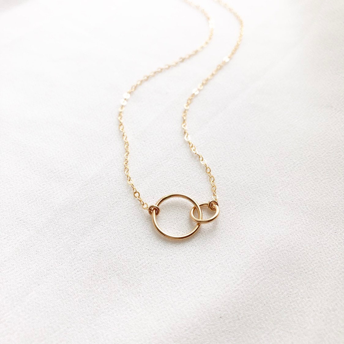 Circle Link Necklace Double Circle Necklace Delicate Circle Etsy