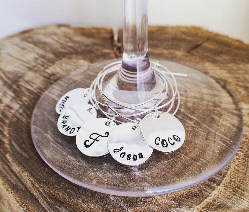 Personalized Wine Glass Charm, Hand Stamped Custom Wine Glass Charmerfect for a Holiday or Hostess gift, Book Club, Wine Tasting image 4