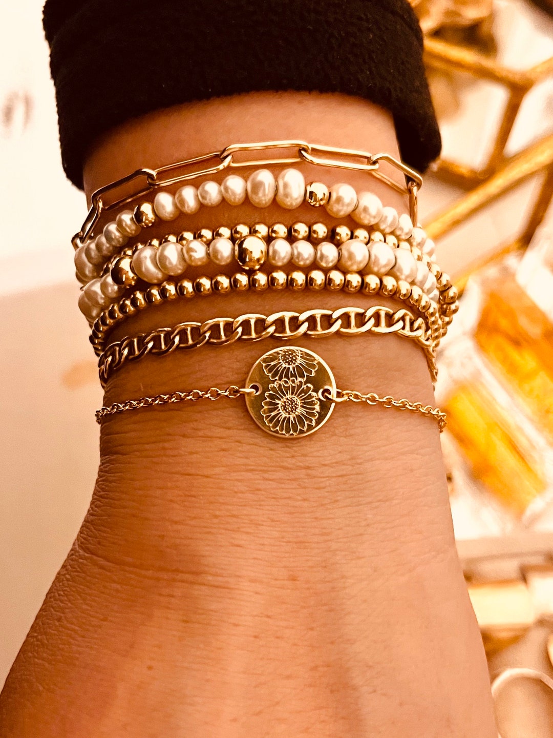 Birth Flower Bracelet, Flower Bracelet, Minimal Flower Charm, Birth