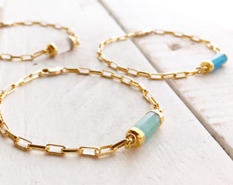 Gold Filled Gem Bracelet, Gemstone Bracelet, Gemstone Bar Bracelet, Birthstone Jewelry, Delicate Bar Gem Bracelet, Gift For Her