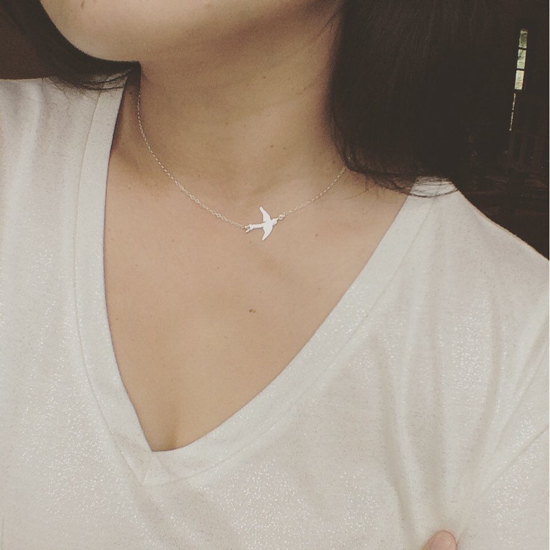 Sterling Silver Bird Necklace, Bird Sideways Necklace, Bird Necklace, Swallow Bird Jewelry, Everyday Jewelry, Christmas Gifts image 5