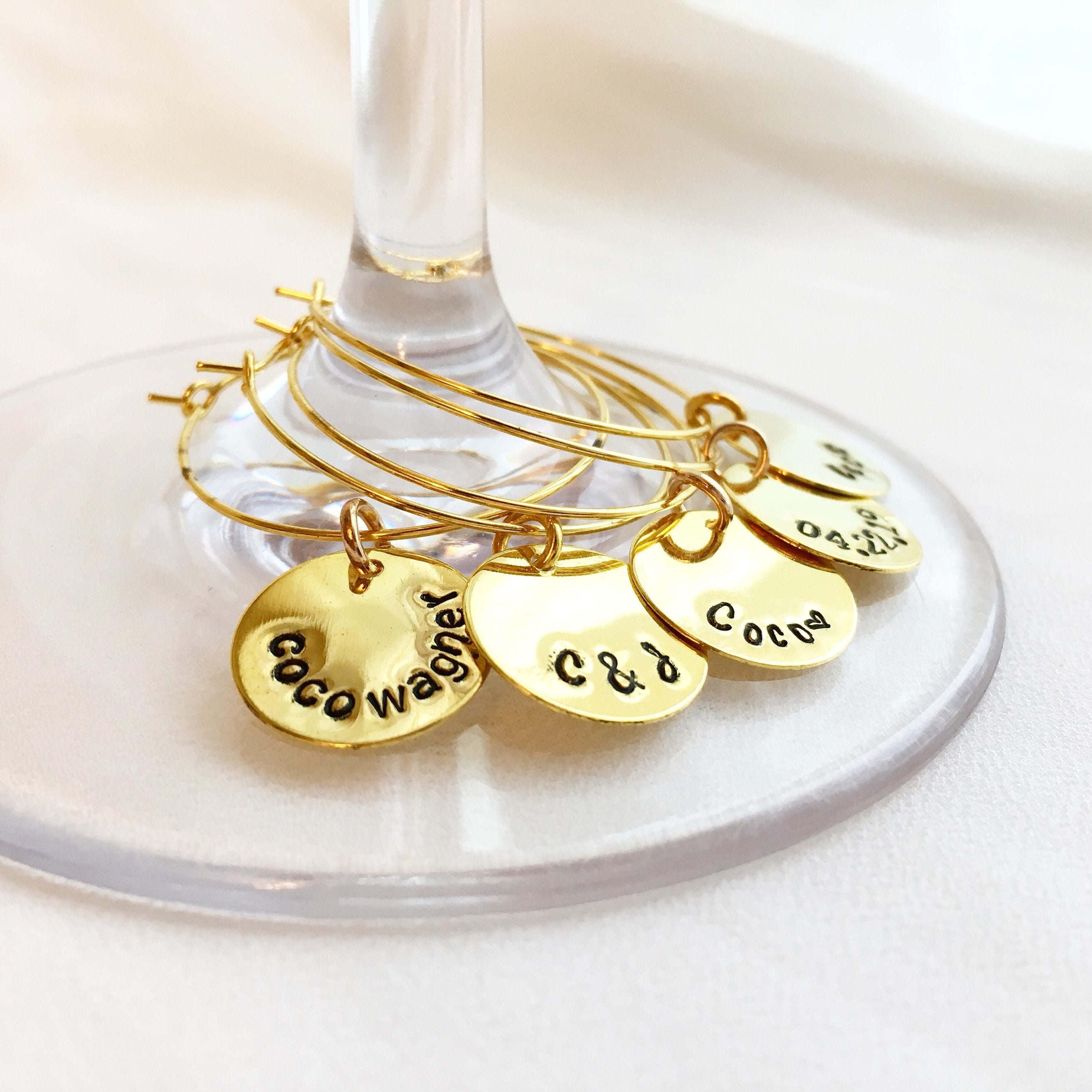 Personalized Wine Glass Charm Hand Stamped Custom Wine Glass Etsy