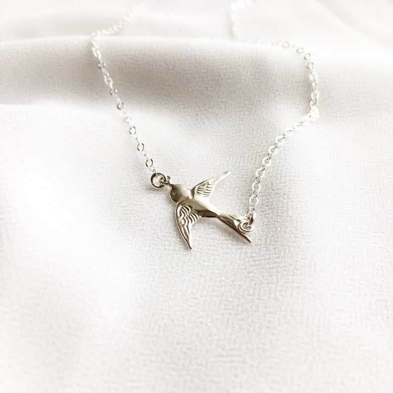 Sterling Silver Bird Necklace, Bird Sideways Necklace, Bird Necklace, Swallow Bird Jewelry, Everyday Jewelry, Christmas Gifts image 4
