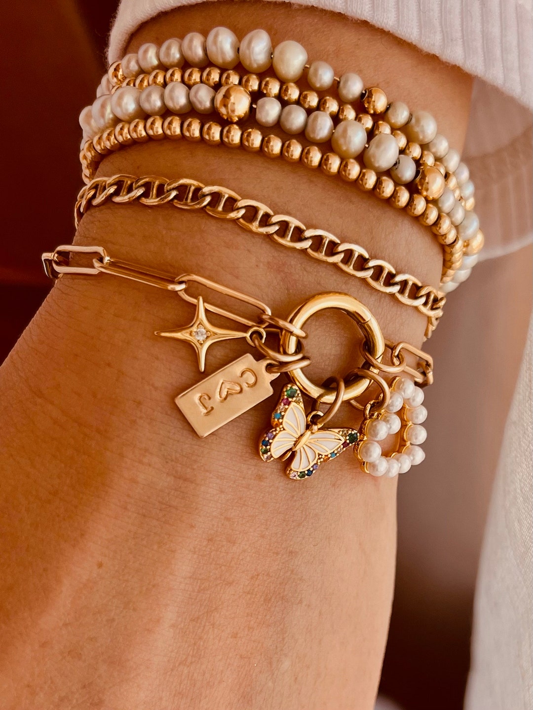 Chunky Paperclip Chain Bracelet: Custom Initial Charm, Gold-filled Clasp 