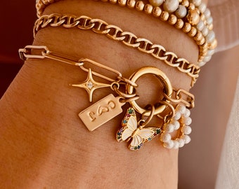 Chunky Gold Paperclip Bracelet, Dainty Initial Charm Bracelet, Trendy Layering Chain Bracelet, Mother’s Day Gifts