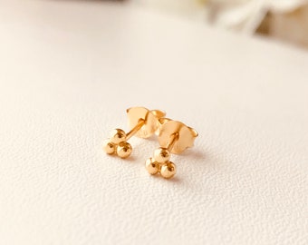 Gold Vermeil Triple Ball Stud Earrings: Sterling Silver Beaded Studs