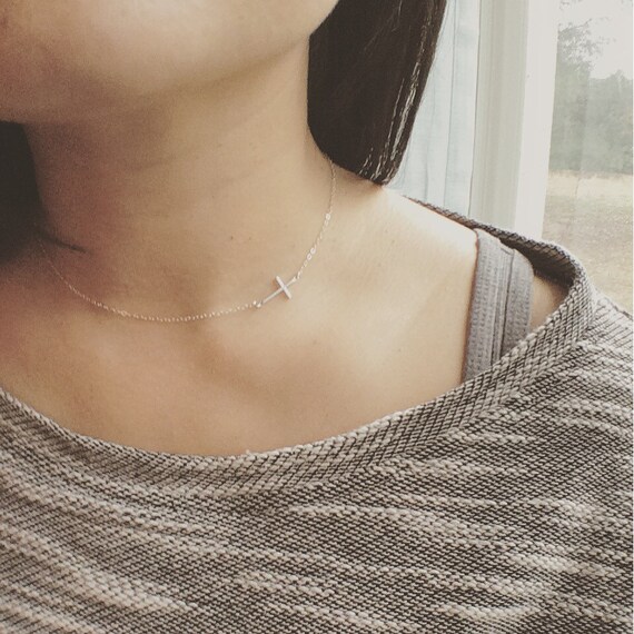 Sideways cross choker best sale necklace