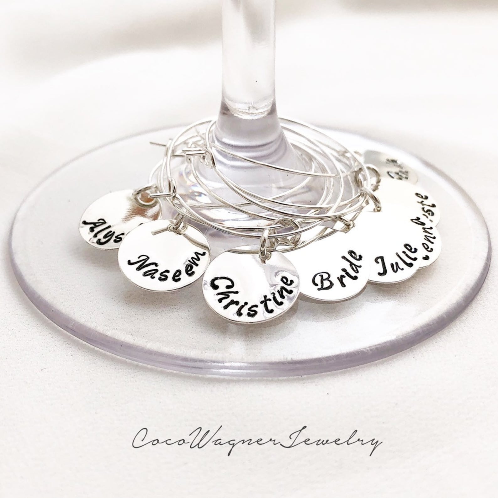 Personalized Wine Glass Charm Hand Stamped Custom Wine Glass Etsy
