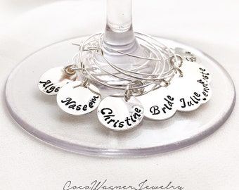 Personalized Wine Glass Charm, Hand Stamped Custom Wine Glass Charm, Holiday or Hostess Gift, Wedding Party, Wine Tasting, Book Club