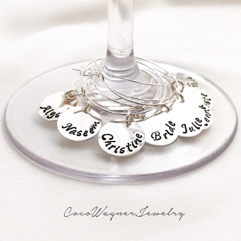 Personalized Wine Glass Charm, Hand Stamped Custom Wine Glass Charm, Holiday or Hostess Gift, Wedding Party, Wine Tasting, Book Club image 1