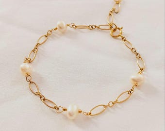 14K Gold Filled Freshwater Pearl Bracelet | Dainty Everyday Bracelet | Gift For Her