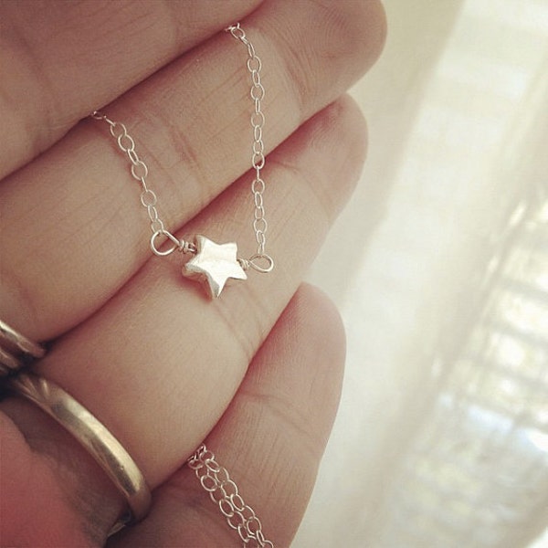 Sterling Silver Tiny Star Bead Necklace - All Sterling Silver - Modern Jewelry