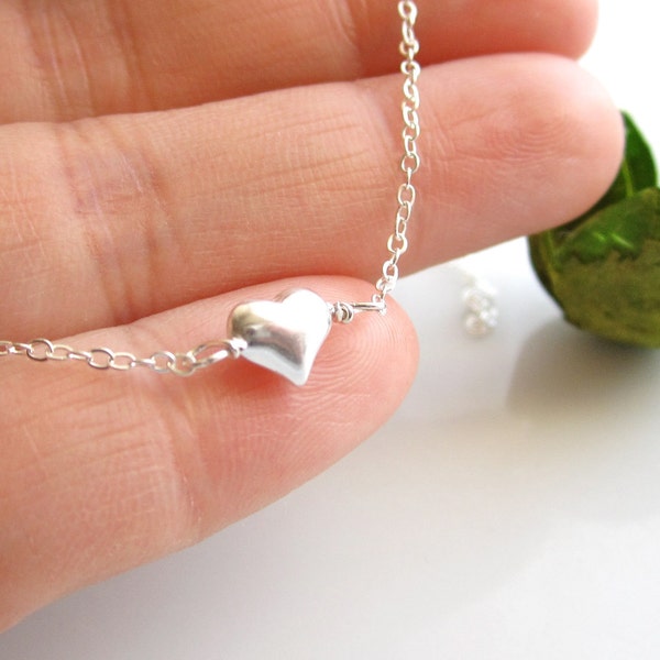 Dainty coeur collier d'argent Sterling 925 - bijoux tous les jours - tout en argent Sterling 925