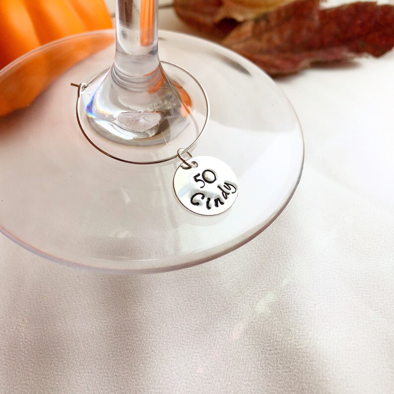 Personalized Wine Glass Charm Hand Stamped Custom Wine Glass Etsy