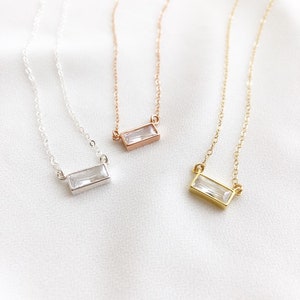 Baguette Diamond Necklace, Emerald Cut Diamond Necklace, Minimalist CZ Necklace, Emerald Cut Necklace, CZ Necklace, April Birthstone