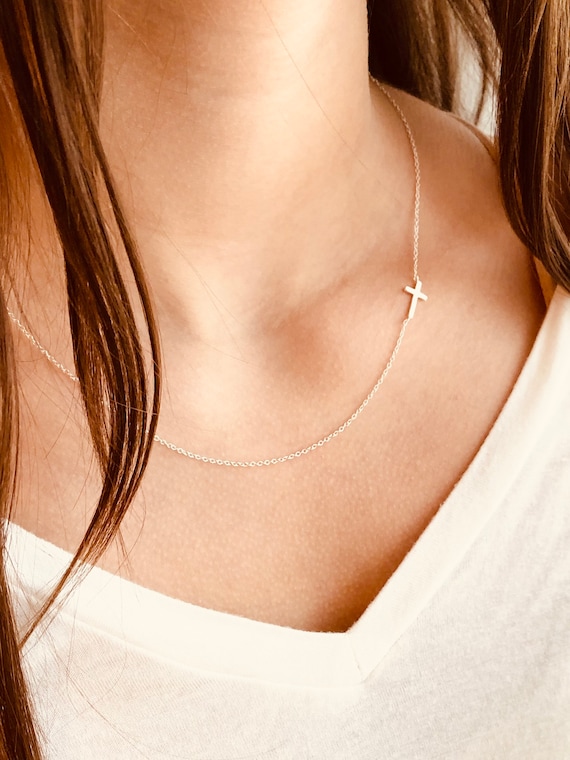 Holiday Gift Sideways Cross Necklace 