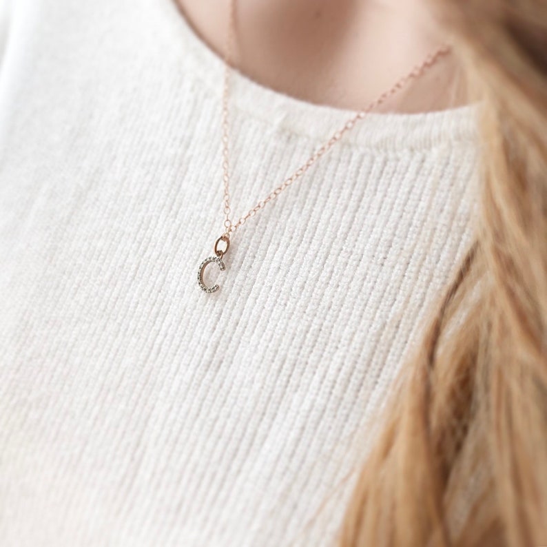 Genuine Diamond Necklace Fine Jewelry Gift For Her Pave Diamond Letter Necklace Initial Necklace Diamond Letter Necklace