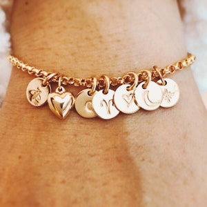 14K Gold Filled Initial Bracelet: Personalized Disc Charm Bracelet