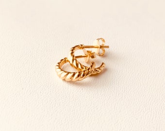 Gold Twist Hoop Earrings, Half Hoop Earrings, Open Hoop Earrings, Huggies, Studs, Gold Filled Hoop Earrings, Gift For Her