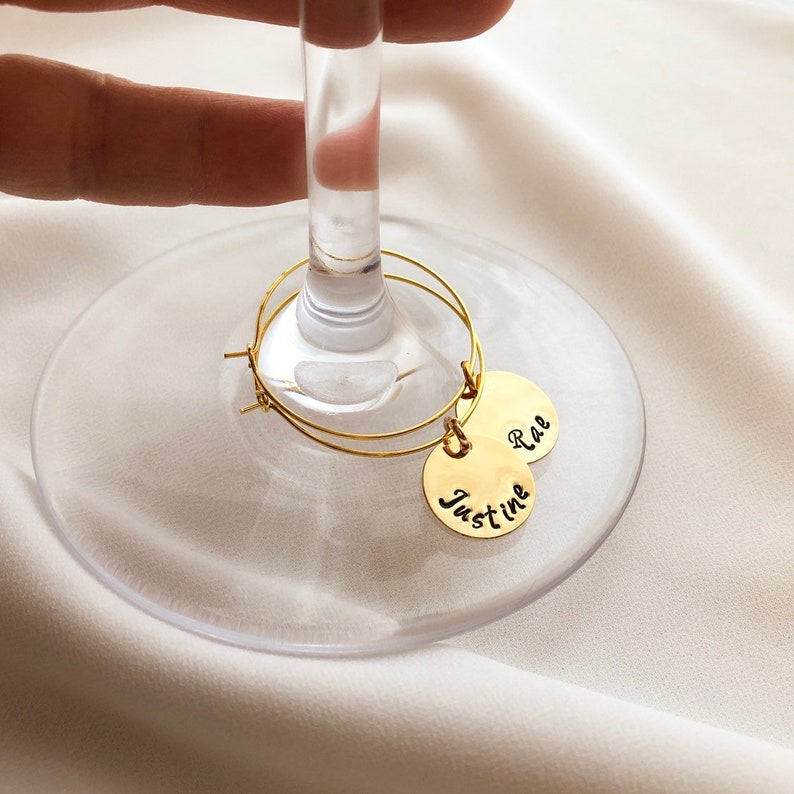 Personalized Wine Glass Charm Hand Stamped Custom Wine Glass Etsy