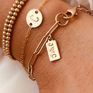 Mother’s Day Gift, Custom Initial Bracelet, Tag Initial Bracelet, Personalized Tag with Initial, Custom Tag Bracelet, Paperclip Bracelet