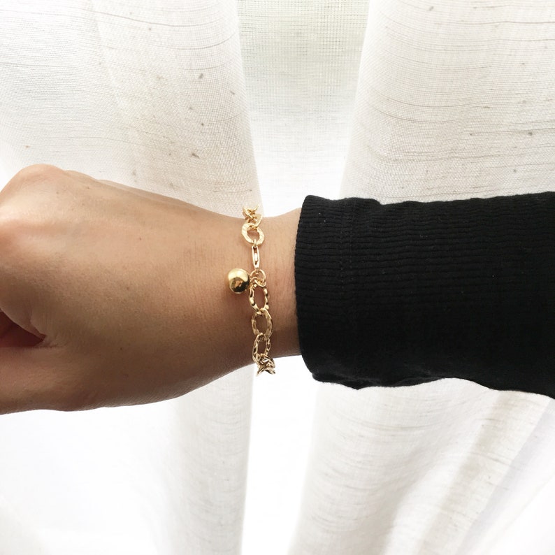 Mothers Day Gift For Her, Chain Bracelet, Gold Hammered Oval Link Bracelet, Oval Chain Bracelet, Minimalist Chain Bracelet, Everyday Jewelry image 5