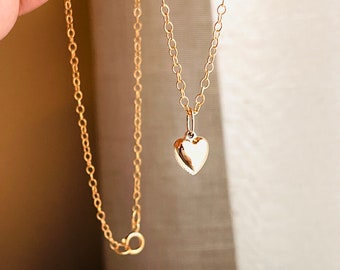 14K Gold Filled Puffy Heart Necklace, Tiny Heart Pendant Necklace, Dainty Everyday Jewelry, Waterproof Minimalist Necklace, Gift for Her