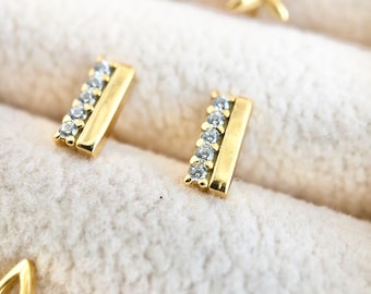 Bar Stud Earrings, Mini CZ Bar Earrings, Mini Gold Bar Earrings, Gold Geometric Earrings, Minimalist Jewelry, Bar Post Earrings