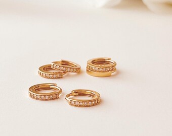Gold Vermeil Huggie Hoop Earrings: Sterling Silver, Cubic Zirconia