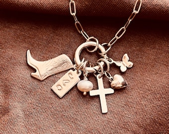 Personalized Paperclip Chain Charm Necklace, Sterling Silver Initial Necklace, Custom Jewelry Gift for Her