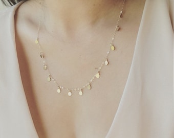 Mini Coin Necklace, Mini Disc Necklace, Dot Chain Necklace, Minimalist Coin Necklace, 14K Gold Filled Jewelry, Valentine's Gift For Her