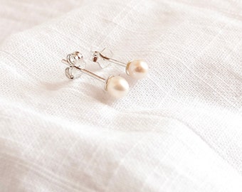 Pearl Stud Earrings, Gold and Silver Pearl Earrings, White Pearl Earrings, Bridesmaids Gift, Gifts For Her