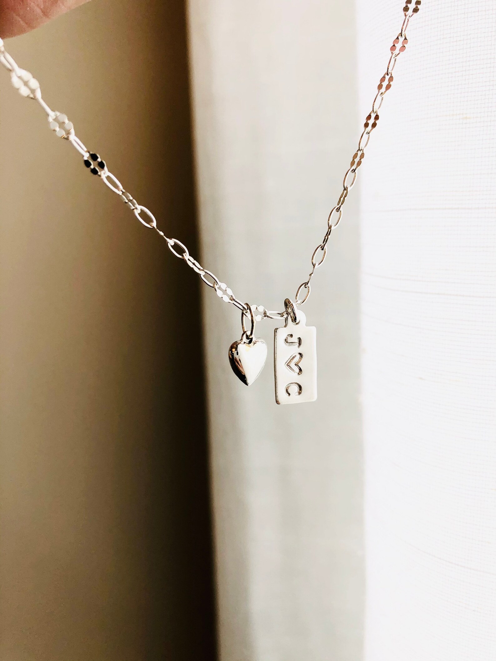 Mini Tag Necklace Tag & Heart Necklace Initial Necklace Etsy