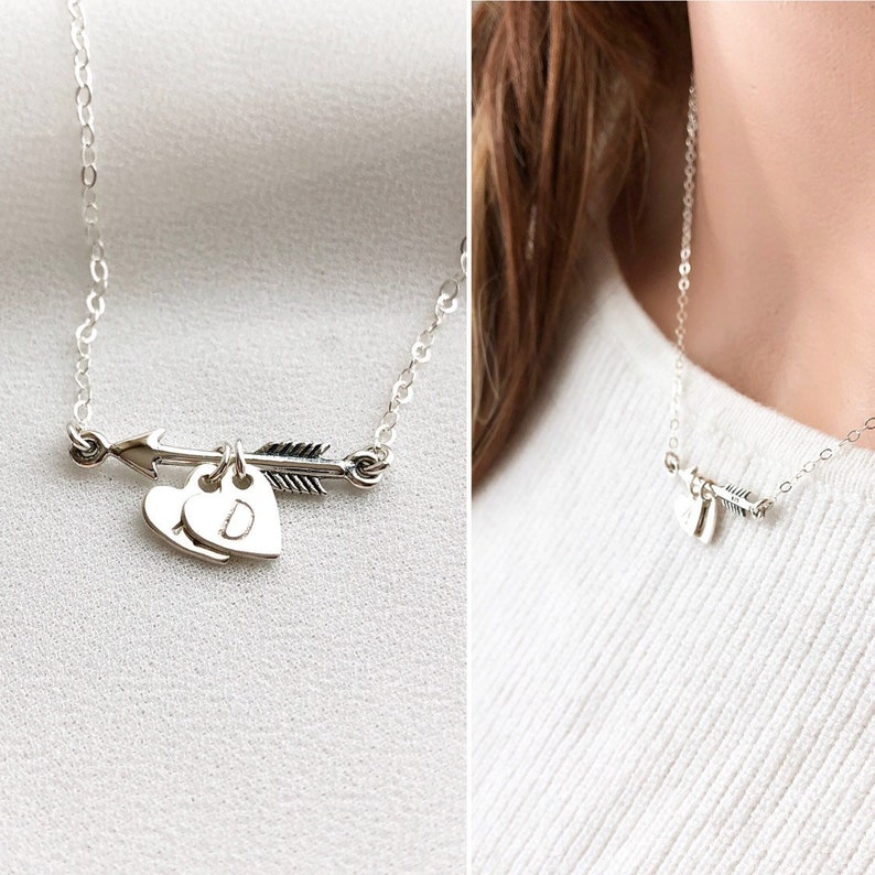 Arrow Necklace, Sterling Silver Arrow Initial Necklace, Heart and Arrow Necklace, Tag Necklace, Personalized Gift, Friendship Jewelry image 5