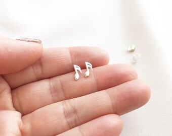 Minimalist Music Note Stud Earrings, Sterling Silver Music Note Studs, Music Gift, Musician Gift, Birthday Gift, Gift for Her