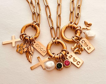 Personalized Charm Holder Necklace, Waterproof Gold-Filled, Charms