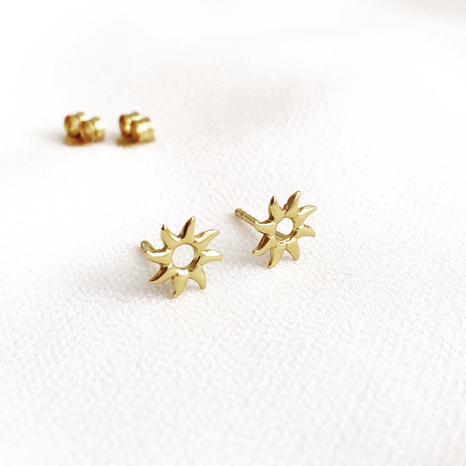 Sun Stud Earrings Sun Earrings Gold Sun Studs Celestial Etsy