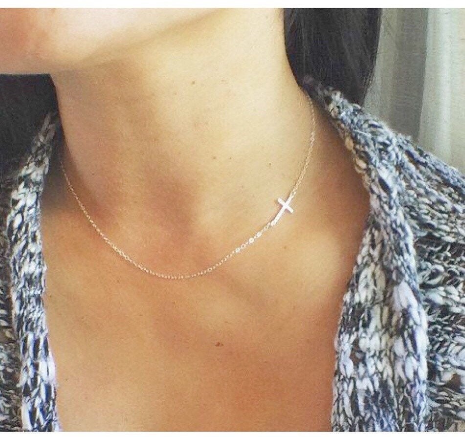 Side Cross Necklace Etsy