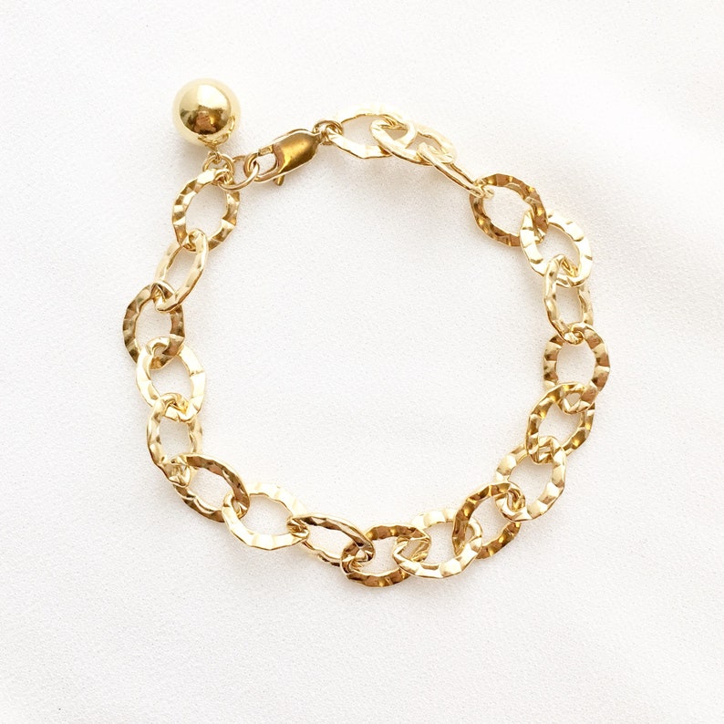 Mothers Day Gift For Her, Chain Bracelet, Gold Hammered Oval Link Bracelet, Oval Chain Bracelet, Minimalist Chain Bracelet, Everyday Jewelry image 7