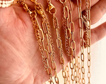 Waterproof Gold Paperclip Chain Necklace, Chunky Layering Necklace, Everyday Gift for Her