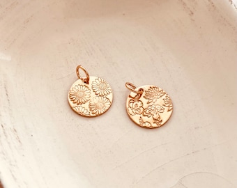 Birth Flower Disk: Sterling Silver or Gold-Filled Pendant Charm