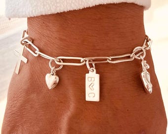 Personalized Sterling Silver Charm Bracelet, Story Bracelet, Add Your Own Charms, Initial Charm Bracelet, Gift for Mom, Girlfriend Gift