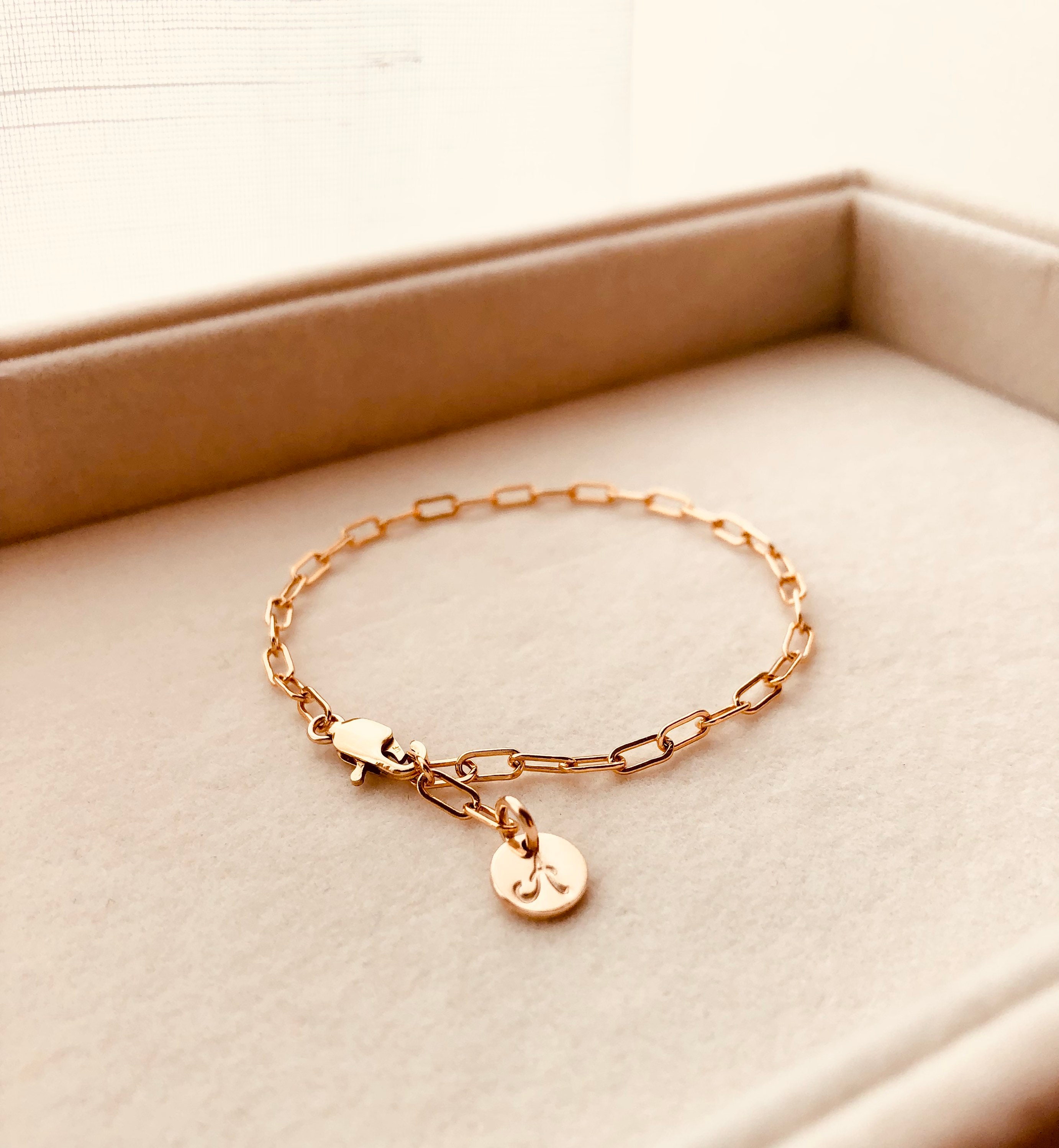 Initial Charm Bracelet Paperclip Chain Bracelet Everyday Etsy