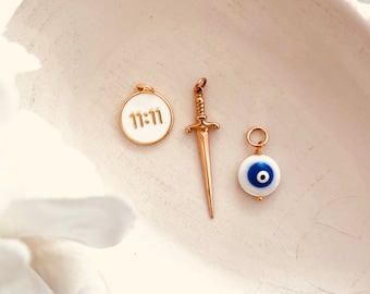Gold Angel Number 1111 Charm: Sword, Evil Eye Pendant